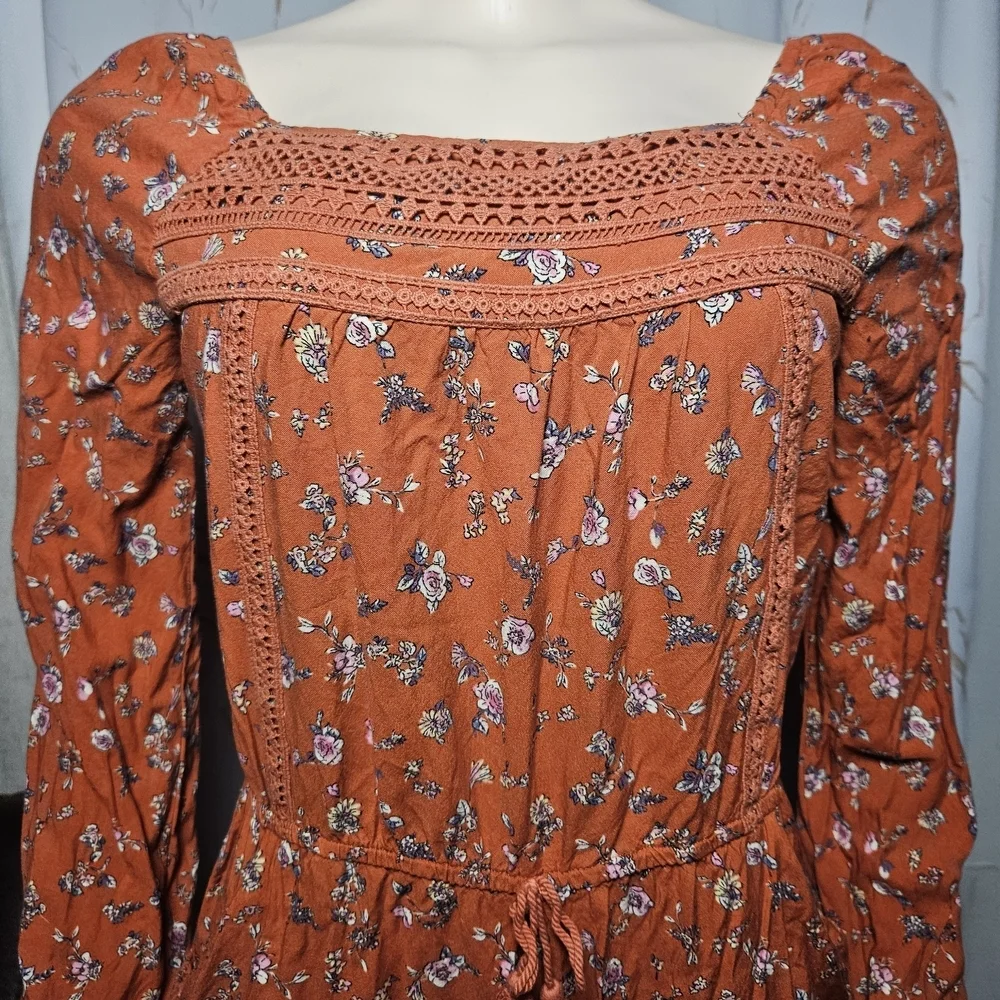 art class Orange Floral Long-Sleeve Romper